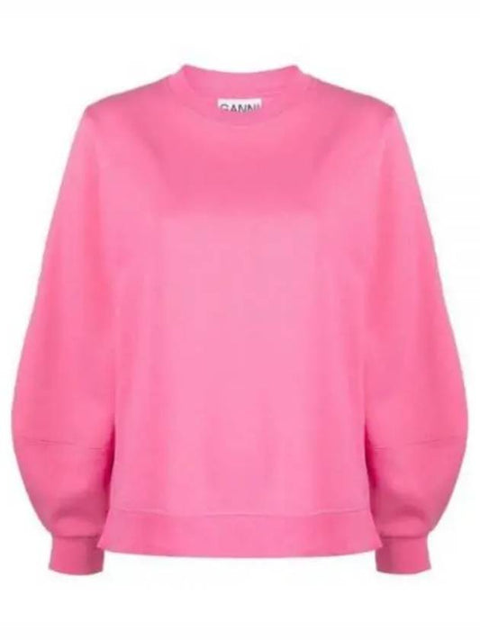 Women's Logo Sweatshirt Crew Neck Organic Cotton Sweatshirt Pink - GANNI - BALAAN 2