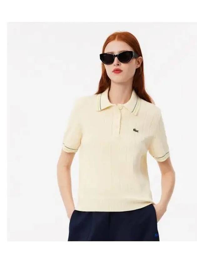 Women s Color Tipping Short Sleeve Polo Sweater Ivory - LACOSTE - BALAAN 2