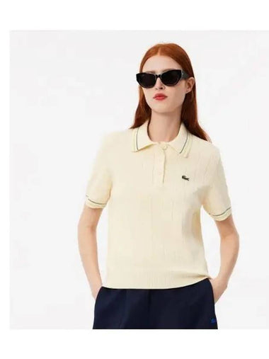 Women s Color Tipping Short Sleeve Polo Sweater Ivory - LACOSTE - BALAAN 1