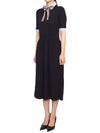 Ribbon Tie Layered Knit Midi Dress Black - THOM BROWNE - BALAAN 3