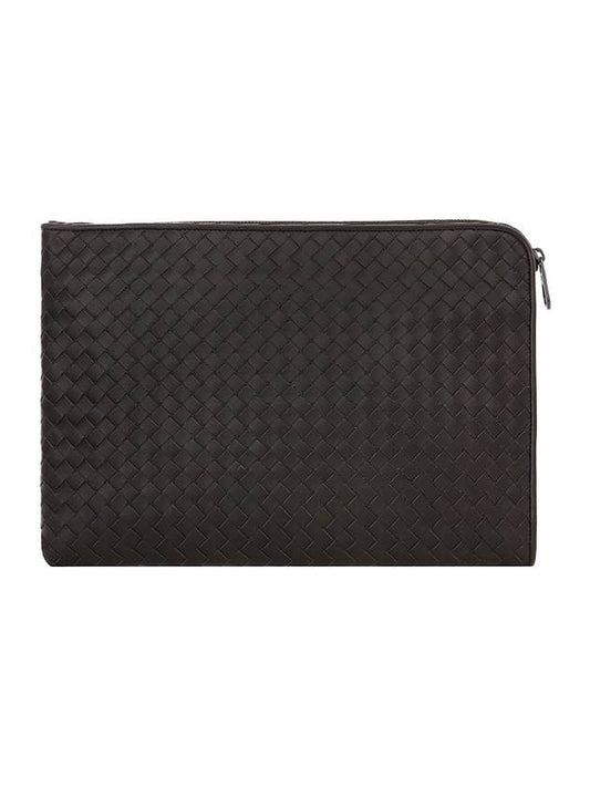 Intrecciato Weaving Zipper Clutch Bag Black Brown - BOTTEGA VENETA - BALAAN 1