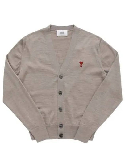 Red Heart Logo Merino Wool Cardigan Beige - AMI - BALAAN 2