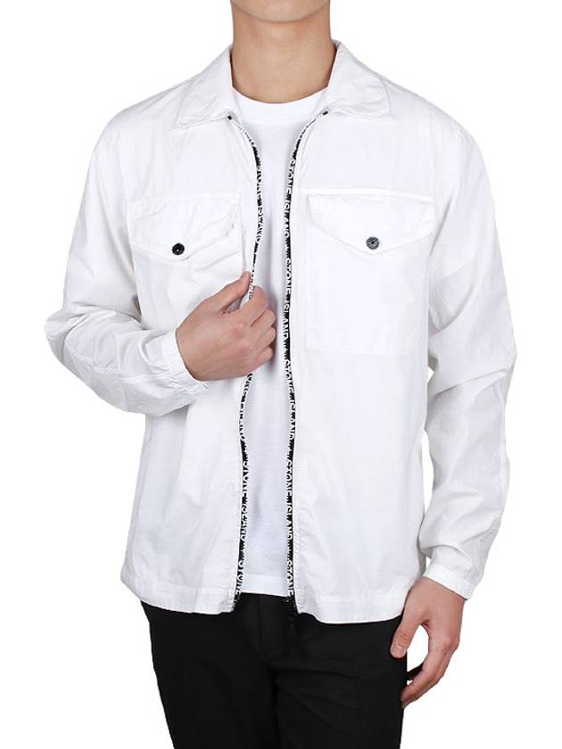 Two Pocket Logo Zip-up Long Sleeved Shirt White - STONE ISLAND - BALAAN 4