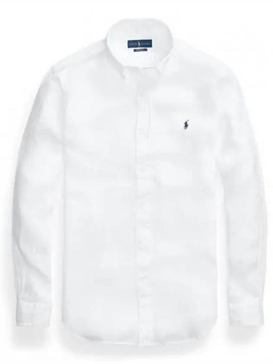 Embroidered Logo Linen Long Sleeve Shirt White - POLO RALPH LAUREN - BALAAN 2