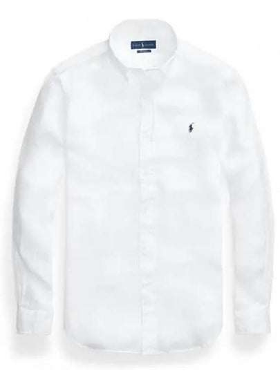 Embroidered Logo Linen Long Sleeve Shirt White - POLO RALPH LAUREN - BALAAN 2