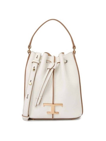 T Timeless Leather Micro Logo Bucket Bag White - TOD'S - BALAAN 1