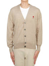 Red Heart Logo Merino Wool Cardigan Beige - AMI - BALAAN 2