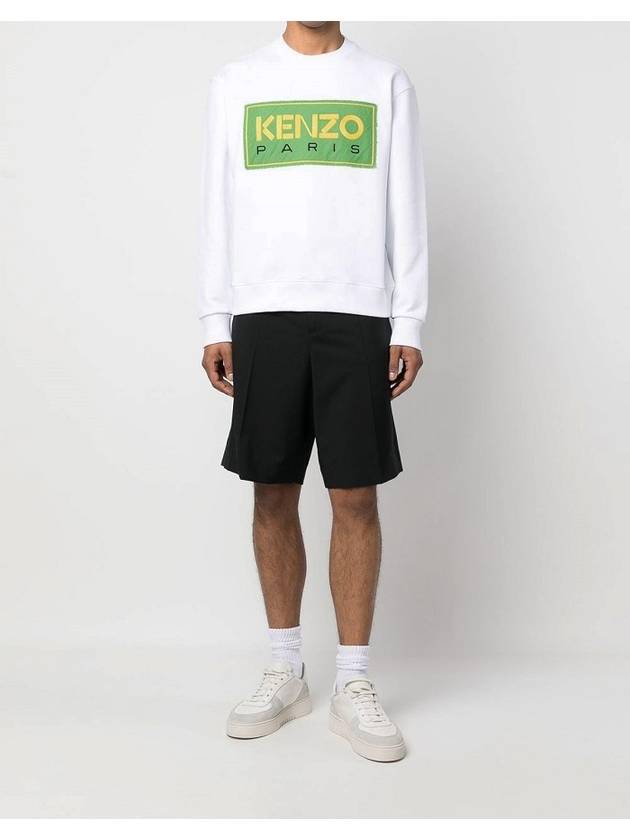 Paris Logo Patch Print Round Neck Cotton Sweatshirt White - KENZO - BALAAN 6