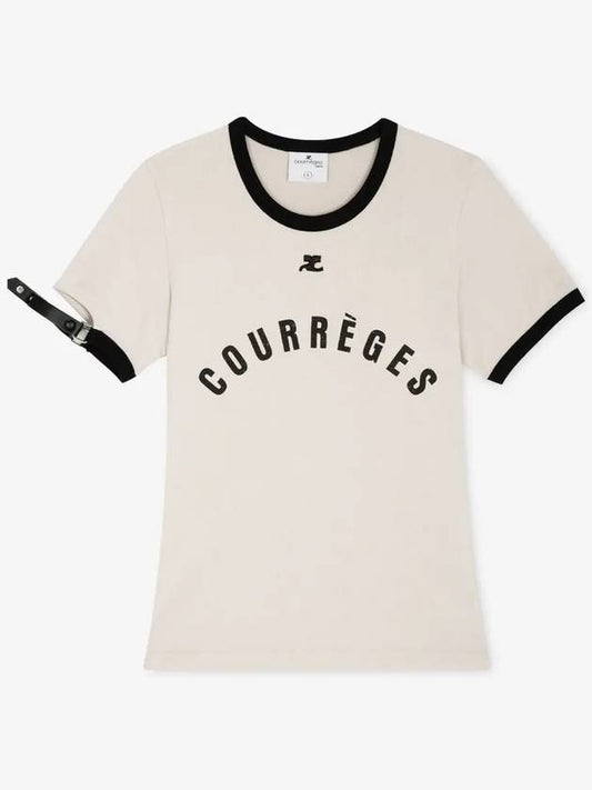 Courr ges Women s Buckle Contrast Limestone Black Short Sleeve T shirt 124JTS117 JS0093 B093 - COURREGES - BALAAN 2