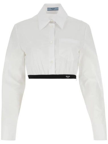 Poplin Banding Cropped Long Sleeve Shirt White - PRADA - BALAAN 1