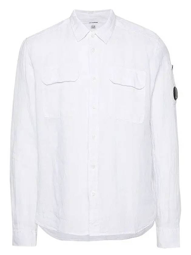 Linen Pocket Long Sleeve Shirt White - CP COMPANY - BALAAN 2