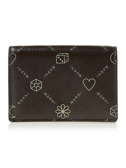 Graphic Logo Calf Leather Half Wallet Brown - MARNI - BALAAN 2