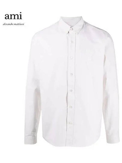 Men's Big Heart Embroidered Logo Oxford Long Sleeve Shirt White - AMI - BALAAN 2