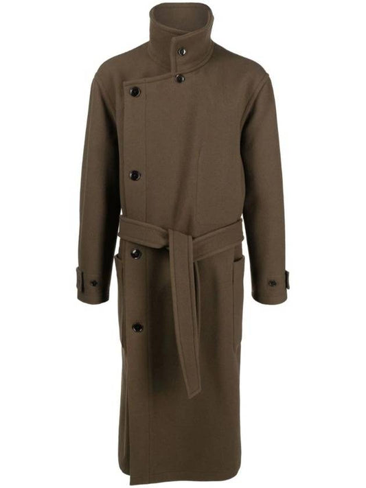 Wrap Wool Double Coat Dark Squirrer - LEMAIRE - BALAAN 1