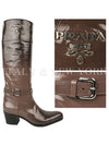 1W9644 XVI F0CDC11 Brown Gradient Enamel Leather Long Boots - PRADA - BALAAN 3