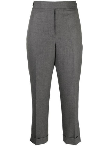 Tab Wool Turn-Up Straight Pants Grey - THOM BROWNE - BALAAN 1