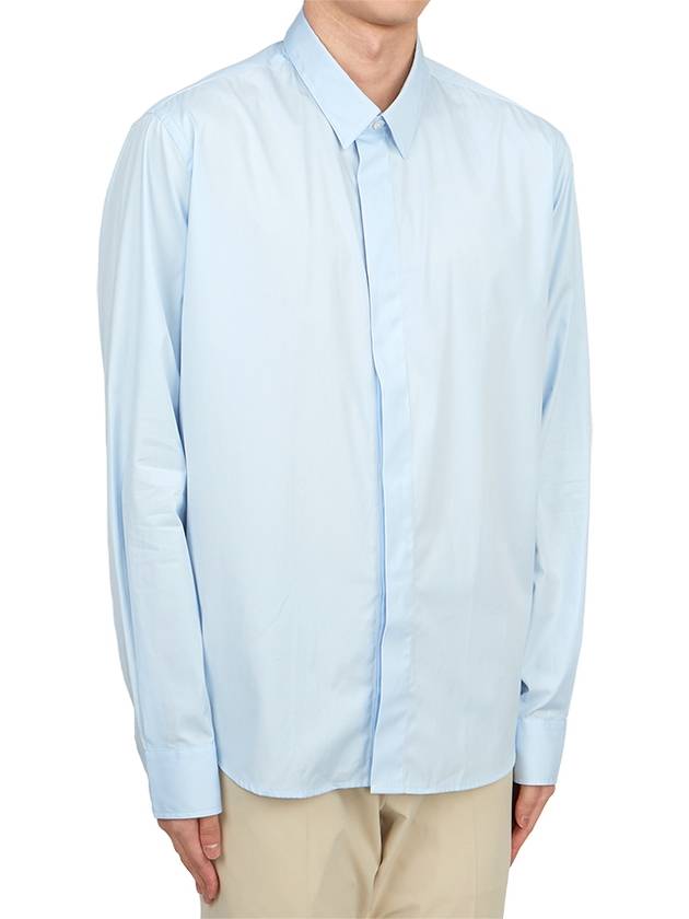 Heart Logo Tonal Cotton Poplin Long Sleeve Shirt Blue - AMI - BALAAN 4