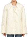 Pointed Collar Diamond Quilted Zip-Up Jacket White - GANNI - BALAAN 3