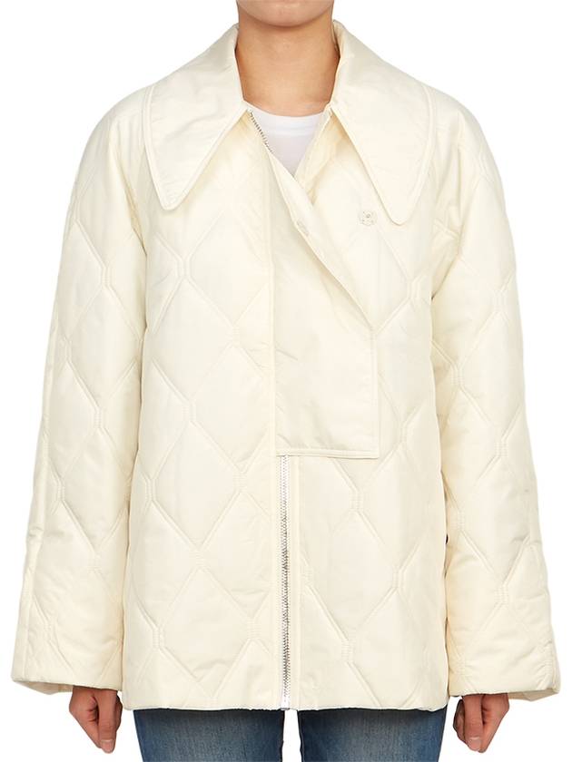 Pointed Collar Diamond Quilted Zip-Up Jacket White - GANNI - BALAAN 3