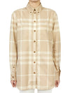 Women's Button Down Collar Check Cotton Long Sleeve Shirt Beige - BURBERRY - BALAAN 4