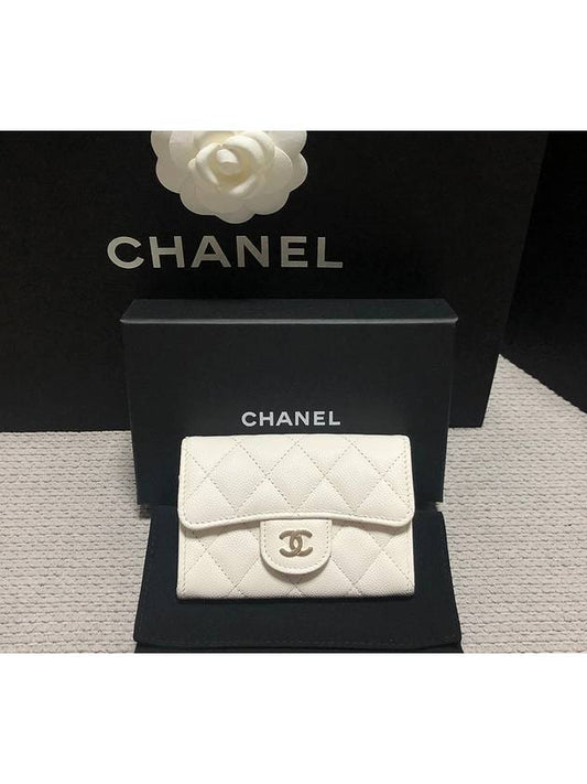 Classic Gold Hardware Logo Grained Shiny Calfskin Card Wallet White - CHANEL - BALAAN 2