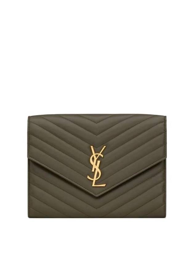 Cassandra Matelasse Flap Lambskin Clutch Bag Light Musk - SAINT LAURENT - BALAAN 1