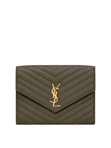 Cassandra Matelasse Flap Lambskin Clutch Bag Light Musk - SAINT LAURENT - BALAAN 1