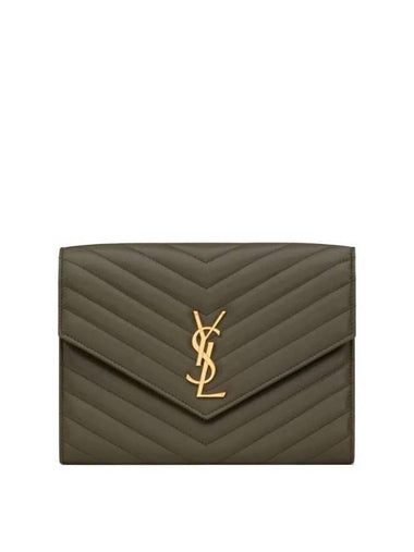 Cassandra Matelasse Flap Lambskin Clutch Bag Light Musk - SAINT LAURENT - BALAAN 1