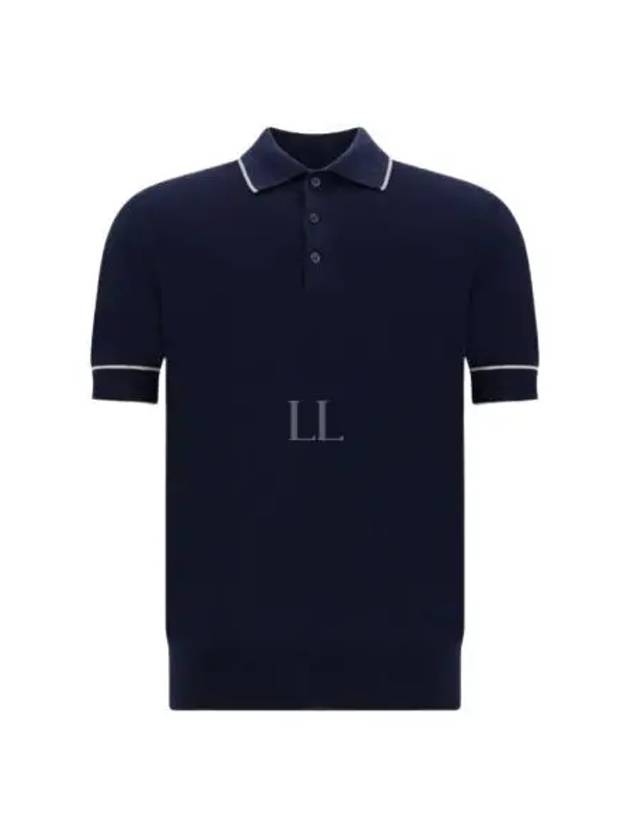 Stripe Trim Polo Shirt Blue - BRUNELLO CUCINELLI - BALAAN 2