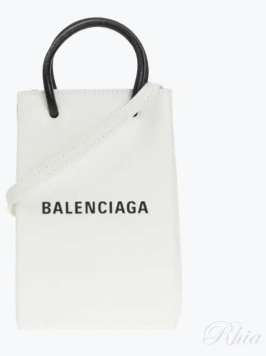 Logo Leather Phone Holder Mini Bag White - BALENCIAGA - BALAAN 2