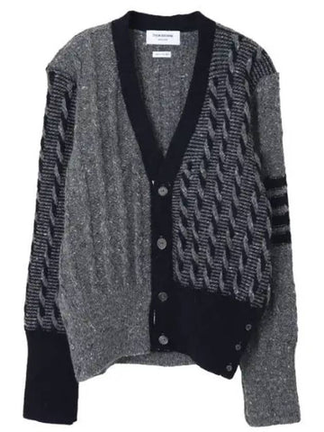 Funmix Donegal Cable Bar V neck Cardigan Men - THOM BROWNE - BALAAN 1