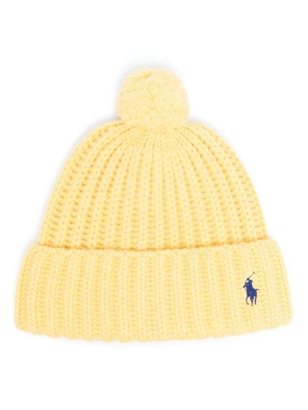 Pony Embroidered Cable Knit Wool Beanie Light Yellow - POLO RALPH LAUREN - BALAAN 1