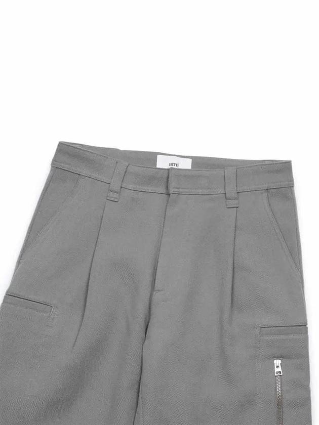 Virgin Wool Cargo Straight Pants Grey - AMI - BALAAN 4