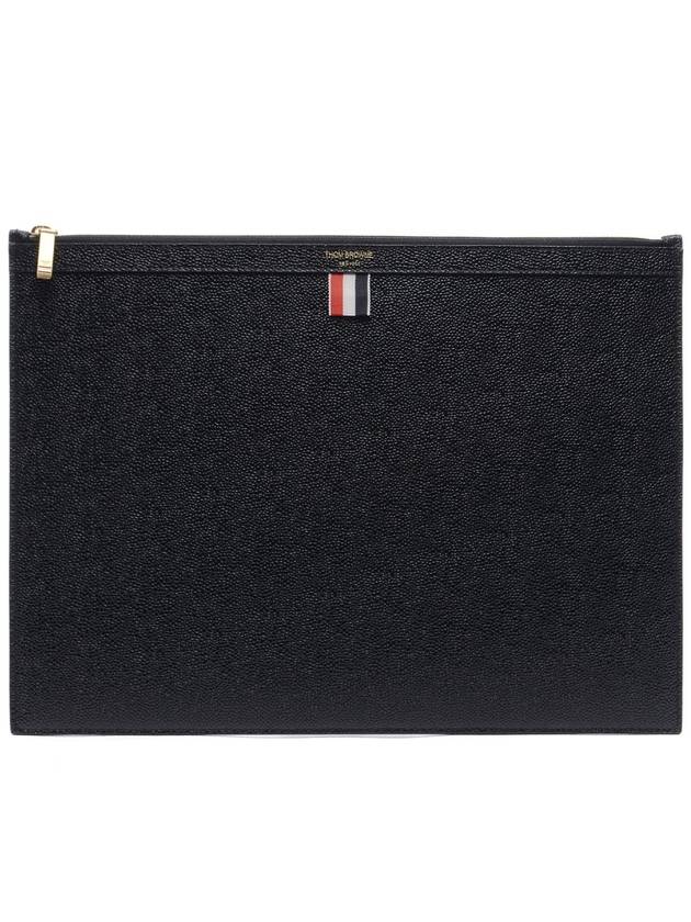 Pebble Grain Leather Large Zipper Laptop Holder Black - THOM BROWNE - BALAAN 2