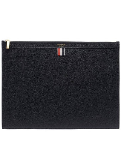 Pebble Grain Leather Large Zipper Laptop Holder Black - THOM BROWNE - BALAAN 2