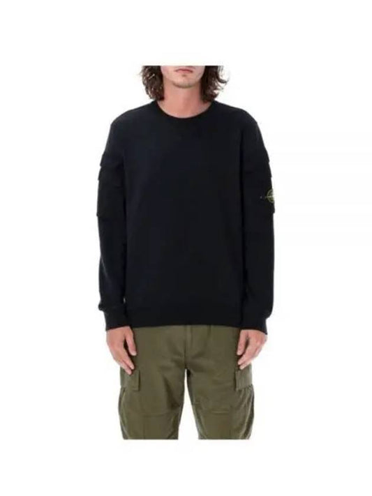 Garment Dyed Double Pocket Brushed Cotton Fleece Sweatshirt Black - STONE ISLAND - BALAAN 2