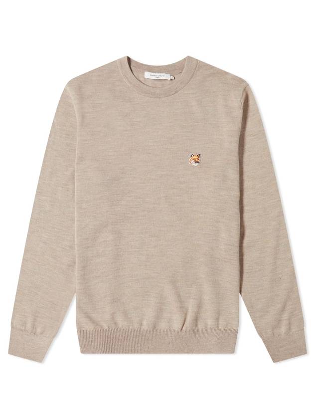 Fox Head Patch Regular Round Neck Pullover Knit Top Beige Melange - MAISON KITSUNE - BALAAN 1