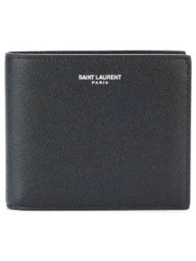 Classic Logo Textured Leather Half Wallet Black - SAINT LAURENT - BALAAN 2