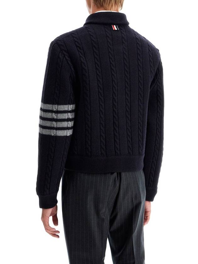 4 Bar Cable Merino Wool Cotton Bomber Jacket Navy - THOM BROWNE - BALAAN 4