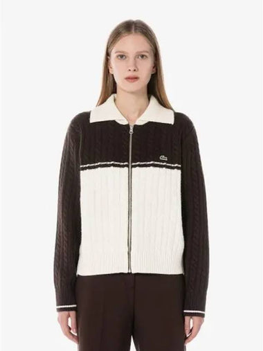 Women s cable color block collar type zip up AF810E 54N 04B domestic product GQ2N24090541845 - LACOSTE - BALAAN 1