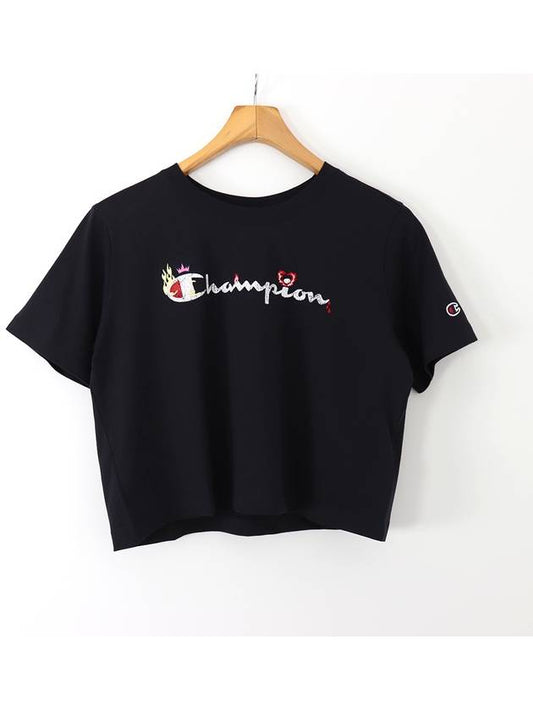 Embroidered Logo Crop Short Sleeve T-Shirt Black - CHAMPION - BALAAN 2