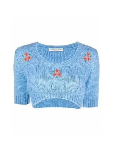 Women s flower embroidery crop knit blue green FAB2675K3365 - ALESSANDRA RICH - BALAAN 1