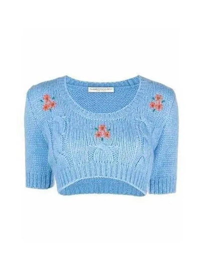 Women s flower embroidery crop knit blue green FAB2675K3365 - ALESSANDRA RICH - BALAAN 2