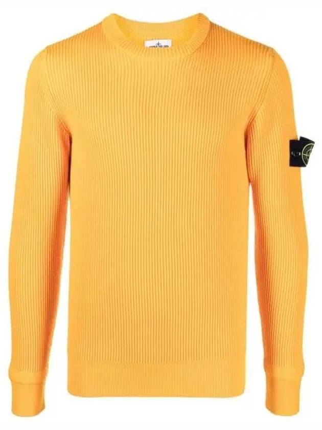 Wappen Patch Crew Neck Ribbed Wool Knit Top Yellow - STONE ISLAND - BALAAN 2