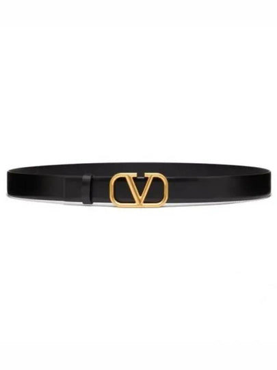 Men's V Logo Signature Leather Belt Black - VALENTINO - BALAAN 2