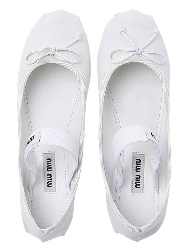 Women's Logo Strap Leather Ballerina White - MIU MIU - BALAAN.