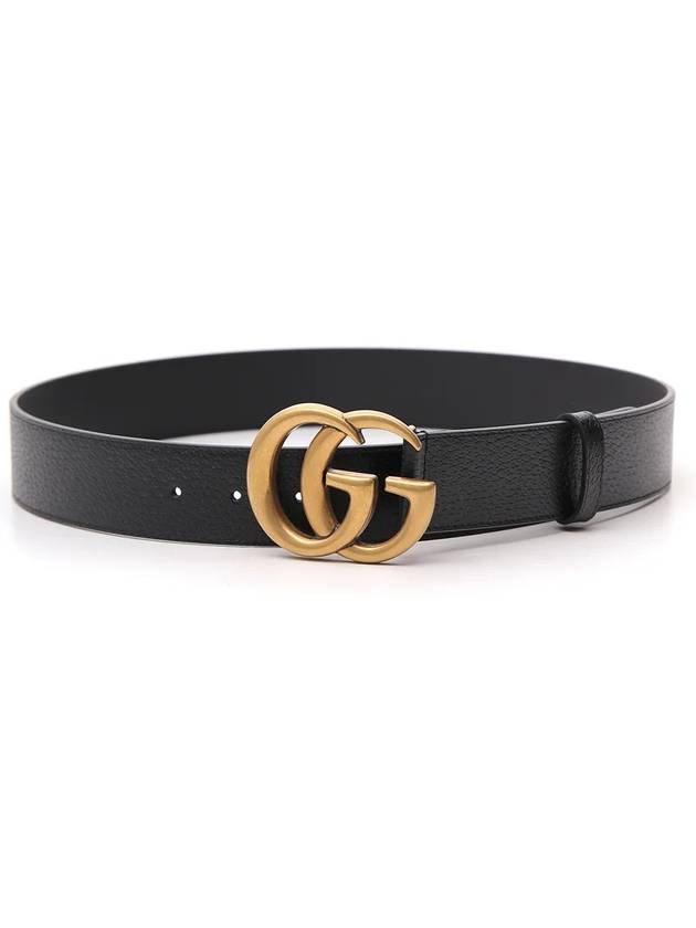 GG Marmont Double G Buckle Wide Leather Belt Black - GUCCI - BALAAN 2