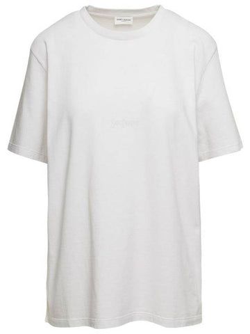 Crew Neck Cotton Short Sleeve T-shirt White - SAINT LAURENT - BALAAN 1