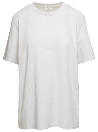 Crew Neck Cotton Short Sleeve T-shirt White - SAINT LAURENT - BALAAN 1