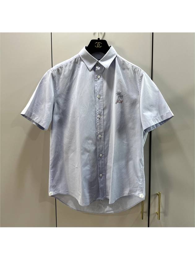 M LV Men s Palm Tree Embroidery Logo Patch Short Sleeve Shirt Blue - LOUIS VUITTON - BALAAN 3